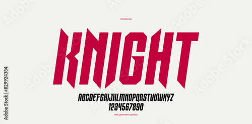 Sharp and bold vector display italic font for logo, gothic or heavy metal style modern typeface, edgy hard rock letters and numbers alphabet for titles or slogans, heavy typography.