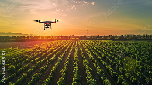 Precision agriculture drones capturing detailed images of crop health over a farm.