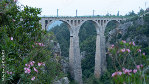 railway stone bridge over the river