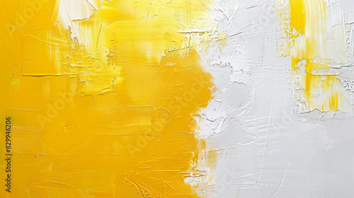 Abstract painting, vibrant yellow and white, textured brush strokes