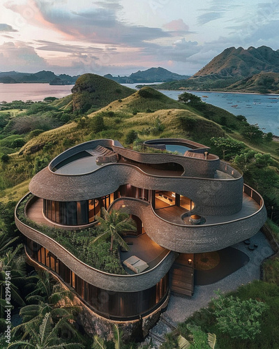 Modernist house in Indonesia with a view of Komodo