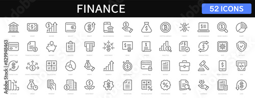 Finance and Money thin line icons set. Finance editable stroke icons. Money, Finance, Payment, Business, Profit, Investment, Bank icon. Vector