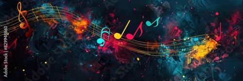 Colorful background with musical notes. The concept of music, songs, and sounds. To advertise concerts, songs, and compositions.