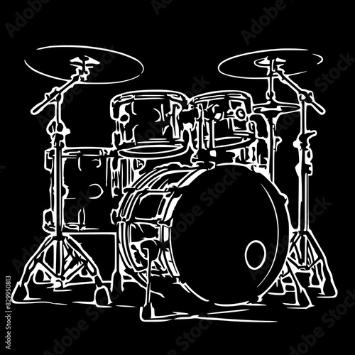 Stencil of a modern Drum Kit -Black & White-ideal for many styles of contemporary music