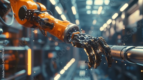 A sophisticated robotic arm equipped with advanced sensors and actuators, executing precise movements with unparalleled accuracy in a controlled manufacturing environment,