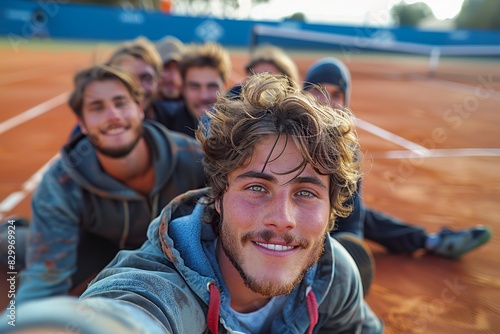 Happy man friends and tennis selfie UHD Wallpapar