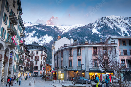 The town of Chamonix in the mountains in winter 