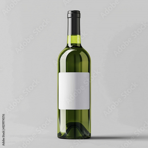white wine bottle with white label on light grey background