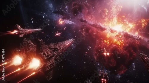 Immerse yourself in the chaos of an epic space battle, as fleets of starships and celestial entities collide in a cosmic clash that unfolds with stunning intensity and drama