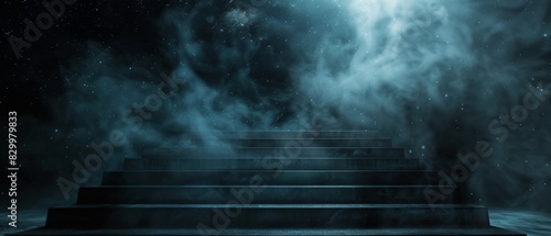 Mystical dark background with steps going up and a bright light at the top.