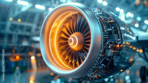 Turbine Engine Jet Blades Illuminated in a Hangar