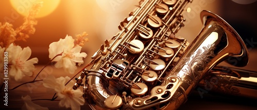Vintage saxophone with intricate patterns, sepia tones, retro illustration, nostalgic feel 8K , high-resolution, ultra HD,up32K HD