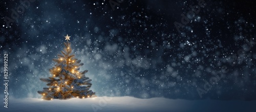 A festive background with a Christmas tree symbolizing the New Year is seen on a Christmas greeting card with copy space image