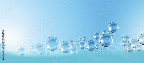 The image features air bubbles floating in a light blue background with ample space for adding text