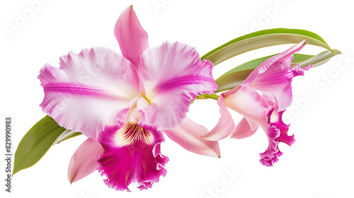 Cattleya, single bloom, isolated on white background