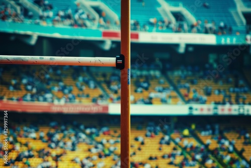 Pole Vaulter's Intense Preparation Amid Stadium Crowd on a Sunny Day - Sports Photography for Poster, Card, Print Design