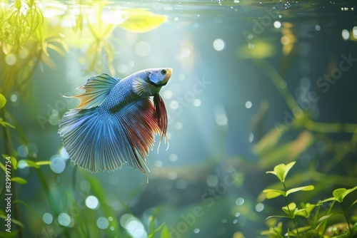 Enchanting halfmoon betta splendens. Elegance in nature's realm