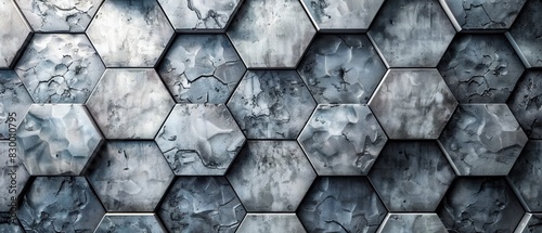 Titanium gray and hexagonal pattern horizontal mobile web banner engineering theme background for copy space.banner grunge backdrop