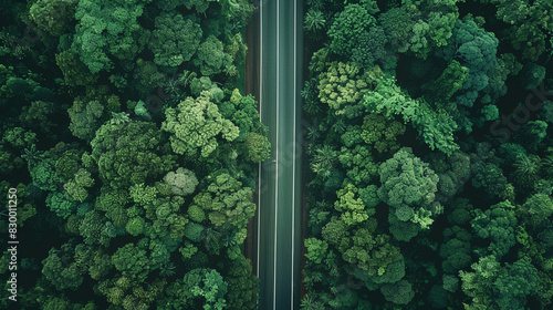 driving road through forest ariel view