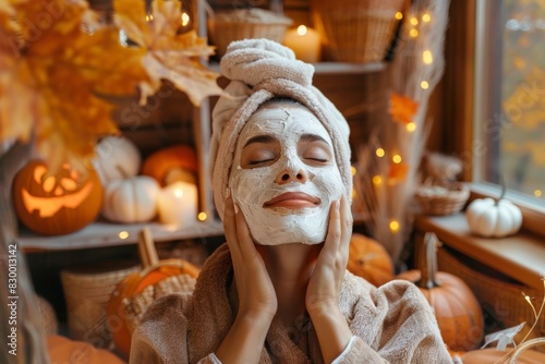 Autumn Skincare with Pumpkin Enzyme Mask - Relaxation in Warm Toned Living Room for Fall Pampering