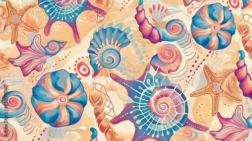 Vibrant Underwater Seashell and Starfish Abstract Patterns