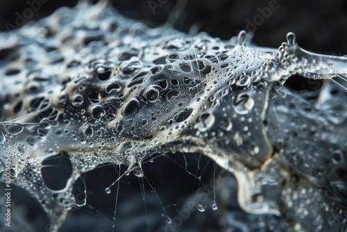 Macro Close-Up of Water Mold with Threadlike Structures on a Wet Surface for Scientific and Educational Use