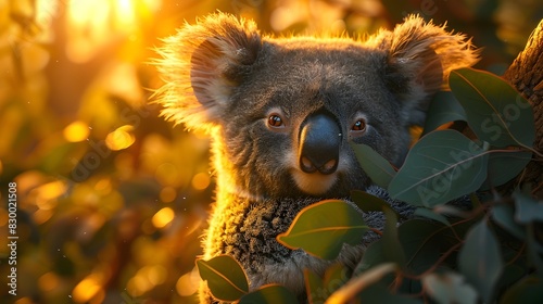 Koala Embracing Glowing Eucalyptus Tree A Captivating Nocturnal Moment in the Australian Forest