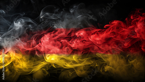 Deutschland Farben mit Nebel Strukturen und Texturen vor dunklem Hintergrund - Design Element kreativ - Sport Fans und Support - AI generiert