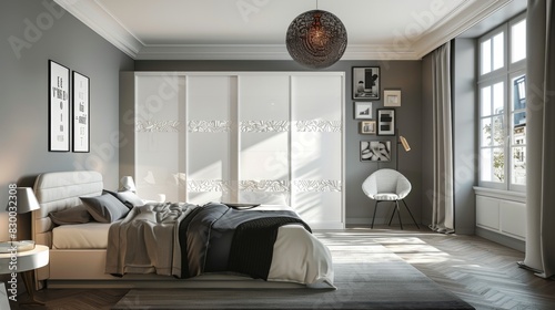 Contemporary wardrobe with sliding doors in a modern bedroom