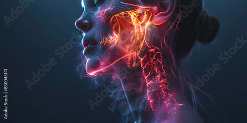 Jaw Pain: The Aching and Stiffness of Jaw Discomfort - Visualize a scene where the jaw feels achy and stiff, possibly due to temporomandibular joint (TMJ) disorder or teeth grinding