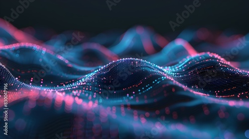 Glowing Digital Waves of Vibrant Energy and Data Flowing Across a Futuristic Landscape