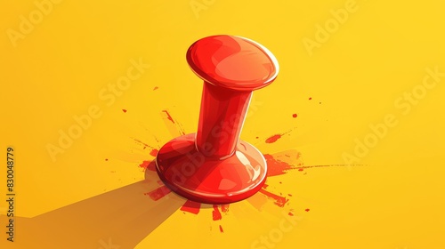 A vibrant cartoon of a red push pin stands out in this isolated symbol depicted with detailed 2d illustration