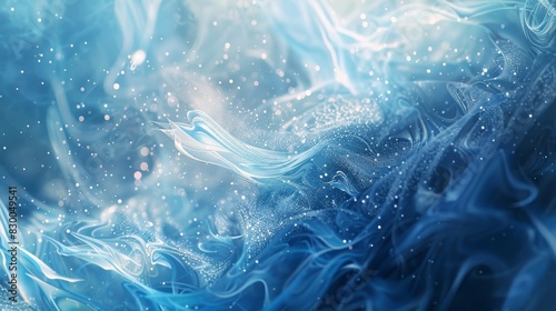 Gradient from deep blue to icy white light reflections and soft swirling textures backdrop