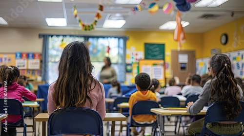 parent teacher conference. parents at a school meeting. Back to school banner