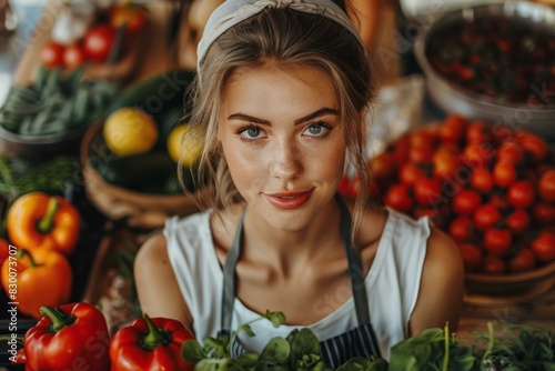 Portrait of a Young Woman Working at the Farmers Market