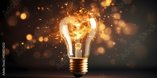 A light bulb symbolizing creativity and inspiration emitting brilliant sparks of light. Concept Creativity, Inspiration, Light Bulb, Sparks, Brilliant