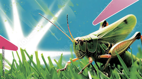 Grasshopper Jumps: The Leaping Antics of Grasshoppers - Visualize a scene where grasshoppers leap and bound through the grass, showcasing their powerful hind legs