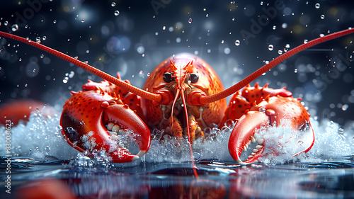 A close up of a lobster in the water