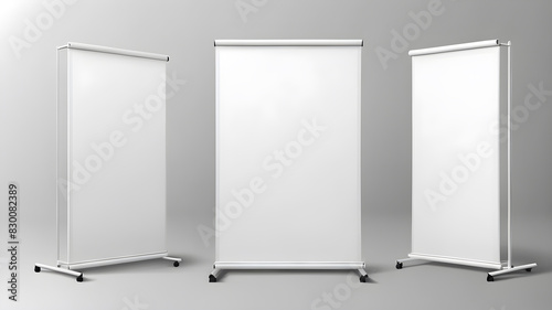 The white empty portable booth stand or roll up board is ideal for advertising and promotion. Generative AI