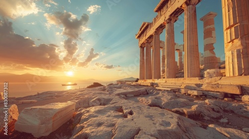 Beautiful sunset in a Roman structure in high resolution and high quality. history concept, architecture, rome, greece, sunset, ancient world