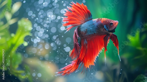 A betta fish flaring its gills and fins in a defensive display, showcasing its territorial behavior and fierce demeanor