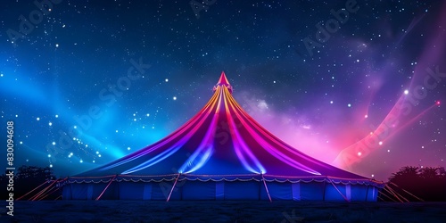 Vibrant Circus Tent Aglow with Starlight. Concept Circus Tent, Starlight, Vibrant, Aglow, Atmospheric