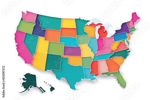 A colorful map of the United States with each state colored different