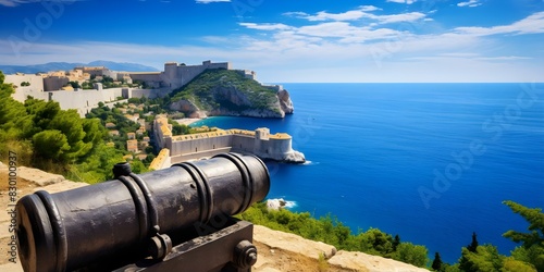 Capture Dubrovniks historic old town fortresses overlooking the Adriatic Sea. Concept Travel Photography, Dubrovnik Old Town, Adriatic Sea, Historic Fortresses, Scenic Views