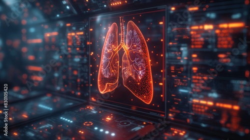 A computer screen shows a red and orange lung