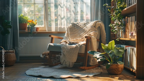 Cozy reading nook featuring a plush chair, a soft blanket, and a stack of mindfulness books, all waiting to whisk you away to a world of relaxation
