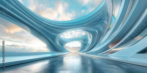 A massive tunnel under a clear blue sky, creating a striking contrast between man-made structure and natural elements