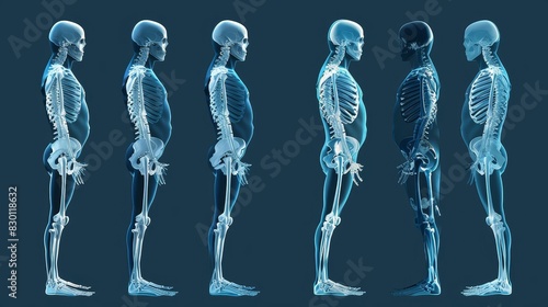A high-detail illustration of the skeletal system, showing the impact of obesity on bones and joints