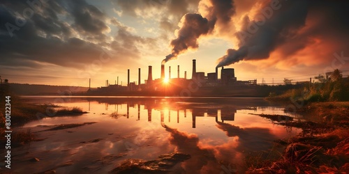 Impact of Fossil Power Plants on Climate Change and Global Warming. Concept Climate Change, Global Warming, Fossil Fuels, Power Plants, Environmental Impact