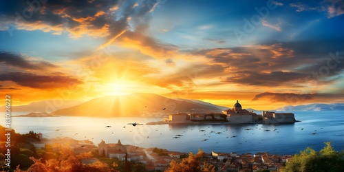 A Breathtaking Sunrise Over Dubrovnik's Old Town and Adriatic Sea, Perfect for Travelers. Concept Travel Photography, Sunrise Views, Dubrovnik Old Town, Adriatic Sea, Breathtaking Landscapes